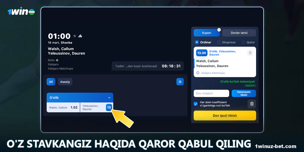 1Win O'zbekistonda koeffitsientlarni tanlang